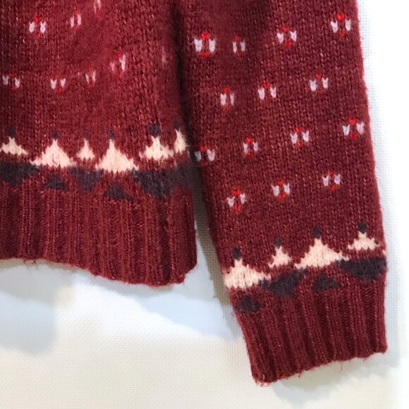 American Eagle Wool Blend Sweater Fair Isle Mock Burgundy Multicolor Women S - Picture 5 of 12